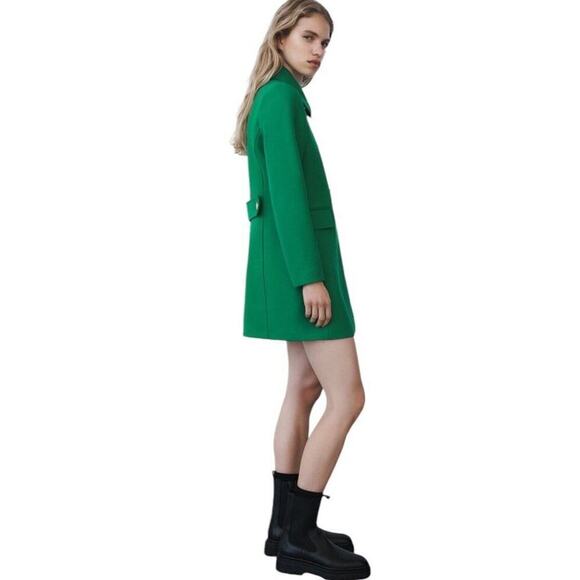 Zara Buttoned Tailored Coat XS Kelly Green Double Breasted Blogger Favorite - Picture 8 of 16